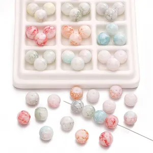 Detailed view of 10mm multi-color cracked glass beads for DIY jewelry making accessories.
