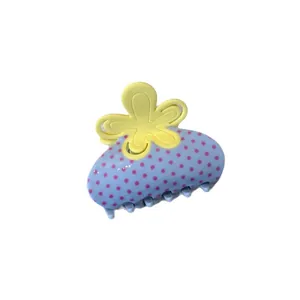 Molletta per capelli in stile coreano a pois con fiore giallo per donna elegante