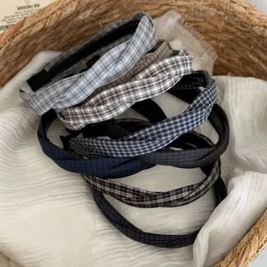 Korean Style Plaid Twisted Headband For Women High Cranial Top Hair Hoop Cloth Flannel Hair Accessory For Face Washing Daily Wear
