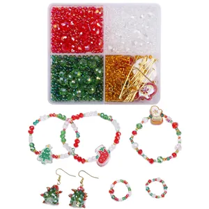 Weihnachts-DIY-Schmuck-Set mit 4-Gitter-Kristallperlen für Armbänder und Ohrringe