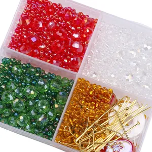 Weihnachts-DIY-Schmuck-Perlenset in 4-Fächer-Box mit roten grünen weißen Kristallperlen
