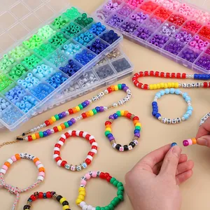 DIY jewelry kit with 32-compartment 9x6mm colorful barrel beads and letter beads.