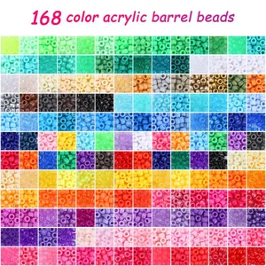 Vue macro montrant 168 couleurs de perles barils en acrylique 9x6mm pour la création de bijoux