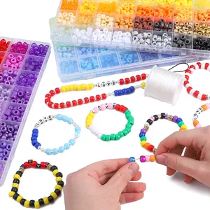 Comprehensive DIY jewelry making kit featuring 9x6mm colorful pony beads and elastic string