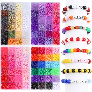 24 Compartiments Perles Pony en Acrylique Variété de Perles Colorées à Large Trou Pour Création de Bijoux DIY Bracelet Collier Artisanat