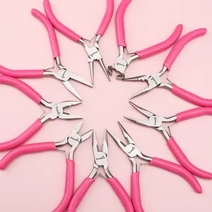 Professional set of pink jewelry pliers arranged in a circular pattern for crafting.