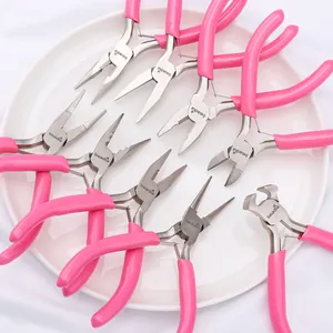 Professional Pink Handle Polished Jewelry Tool Pliers For DIY Making Needle Nose Round Nose Diagonal Pliers Wire Wrapping Tools