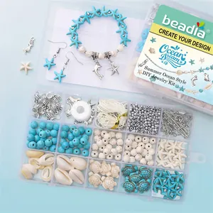 Detailansicht des 15-Gitter-DIY-Schmucksets im sommerlichen Meeresstil.
