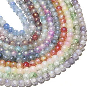 Handmade colorful 10mm crackle glass beads for DIY jewelry making on white background
