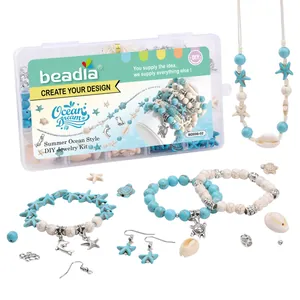Kit de création de bijoux DIY style océan avec perles turquoises et coquillages