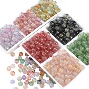 Perles en verre transparent 8mm avec taches dorées et effet d'encre pour bijoux DIY
