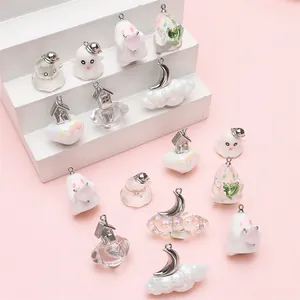 Cute resin alloy Halloween pendants featuring ghosts, clouds, and moons for DIY jewelry.