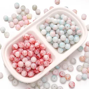 10mm glass beads with imitation water-dyed cracked porcelain pattern for DIY jewelry.