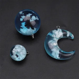 Handmade sky blue resin cloud beads and crescent moon pendant set for DIY jewelry crafting