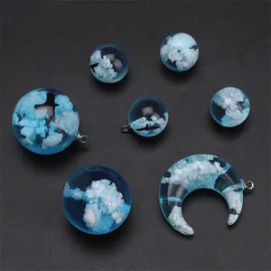 Resin Sky Blue Clouds Birds Charms For DIY Jewelry Making Moon Round Beads Resin Pendants Hand Made Bracelet Necklace Materials