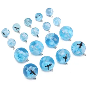 Blue sky cloud resin sphere pendant beads for handmade DIY jewelry making charms