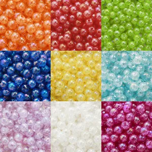 Close-up grid showing various colorful acrylic AB crackle bubble beads for DIY jewelry making