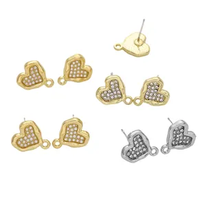 Detailed view of DIY alloy heart ear studs with pearls and rhinestones for jewelry making
