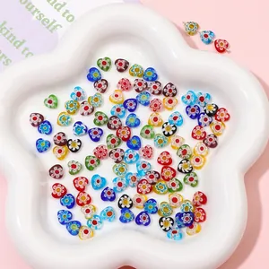 Close-up of colorful Millefiori heart-shaped glass beads for DIY jewelry making