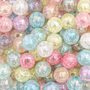 Mixed Macaron color crackle acrylic beads with iridescent AB coating for DIY jewelry making