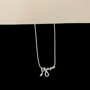 Gedetailleerd overzicht van een zilveren slangenhanger om een fijne ketting gewikkeld.