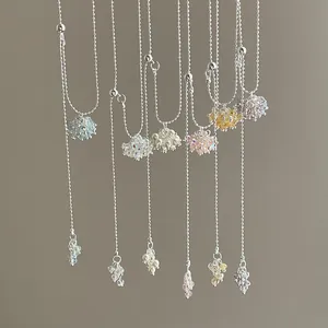 Detailed view of colorful crystal grape cluster necklaces in various pastel shades.
