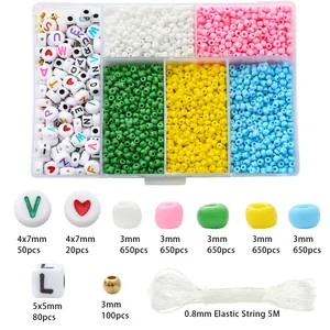 Bastelset für Schmuck mit 24 Farben Glasperlen und Buchstabenperlen