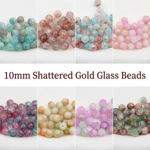 Perle Sciolte in Vetro Rotonde Retro Con Foglia d'Oro E Trama di Giada Crepata Per Creazione di Gioielli Collana Bracciale