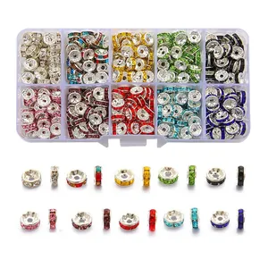 Buntes Strass-Zwischenperlen-Set in einer 10-Gitter-Kunststoff-Organizer-Box für DIY