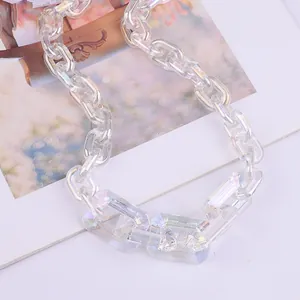Close-up of iridescent acrylic chain links showing crystal-clear texture