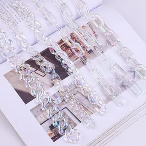 Detailed close-up view of iridescent acrylic chains for DIY jewelry making accessories