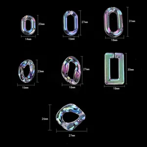 Detailed size guide of iridescent acrylic chain links for DIY jewelry making crafts