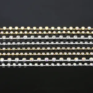 Multicolor rhinestone cup chains for DIY jewelry making on a black background