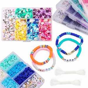DIY 6mm Tonperlen-Schmuckset mit bunten Scheiben, Buchstabenperlen und elastischer Schnur