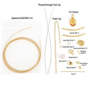 14K gold plated DIY jewelry making kit with chain charms beads and soft wire set