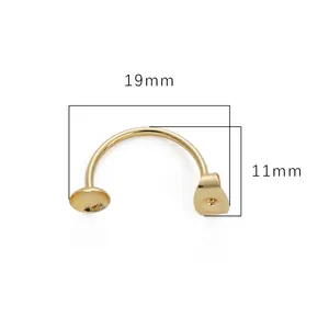 14K vergulde C-vormige oorbelcomponent met parelhouder en vlindersluiting voor DIY