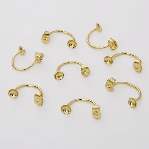 14K vergulde C-vormige oorbelonderdelen met parelcups en vlindersluitingen voor DIY sieraden