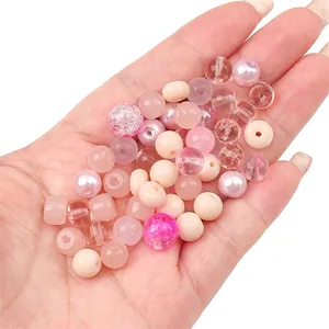 Mixed pink glass and crystal beads in various shapes for DIY jewelry and bracelet making