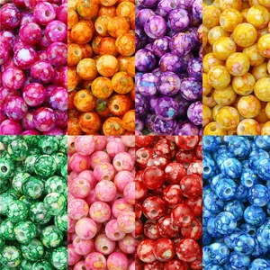 Juego de cuentas redondas de acrílico marbreado para manualidades de joyería creativa