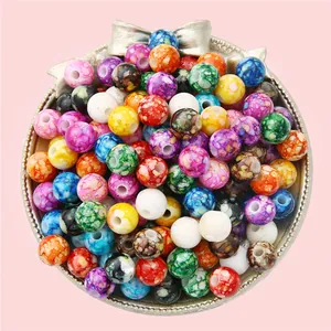 Cuentas acrílicas marmoleadas de colores con agujero recto para joyería artesanal DIY