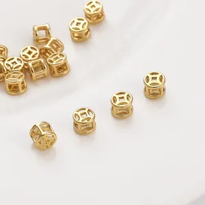14K Gold Filled Hollow Copper Coin Spacer Beads For DIY Jewelry Making Bracelet Necklace Lucky Coin Loose Beads Findings
