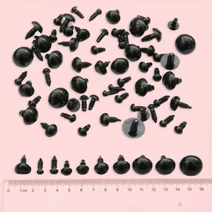 Yeux de sécurité noirs de différentes tailles pour jouets faits main avec règle
