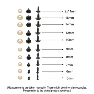 Yeux de sécurité noirs en plastique pour poupées et bricolage, tailles de 5mm à 16mm