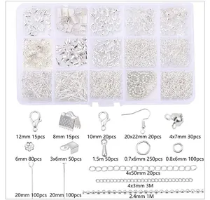 Detailed parts list of 15-grid jewelry finding kit with sizes and quantities for DIY