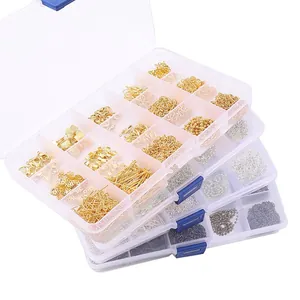 Professional 15-grid jewelry making kit with gold and silver findings in a storage case