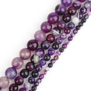 Faceted purple agate natural stone beads strands for DIY jewelry making accessories and crafts