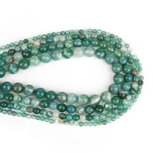 Faceted green natural stone agate beads in various sizes for DIY jewelry making