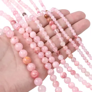 Perle rotonde sintetiche in giada persiana rosa chiaro per la creazione di gioielli fai da te