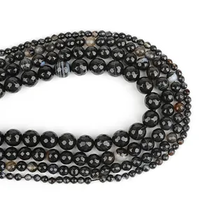 Faceted black agate natural stone beads for DIY jewelry making and craft projects