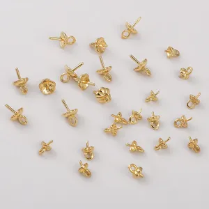 Terminales de ojo bañados en oro de 14K para perlas semiperforadas accesorios DIY